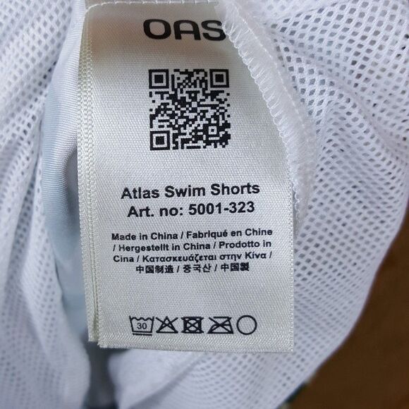 OAS Swimwear Mens Large Tan Green Wavy Pattern Swim Trunks Shorts ATLAS - Picture 5 of 10